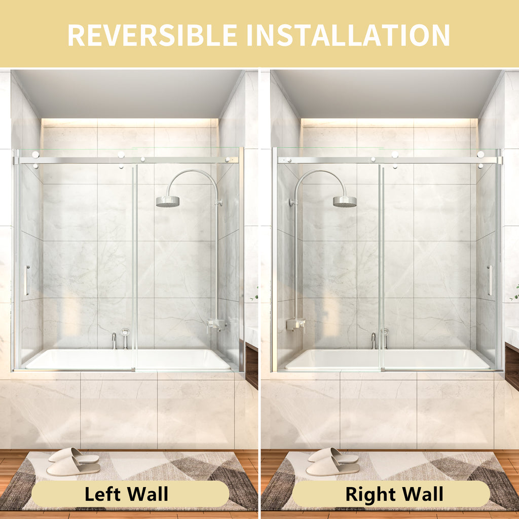56-60" W x 58" H Frameless Chrome Shower Door for Bathtub