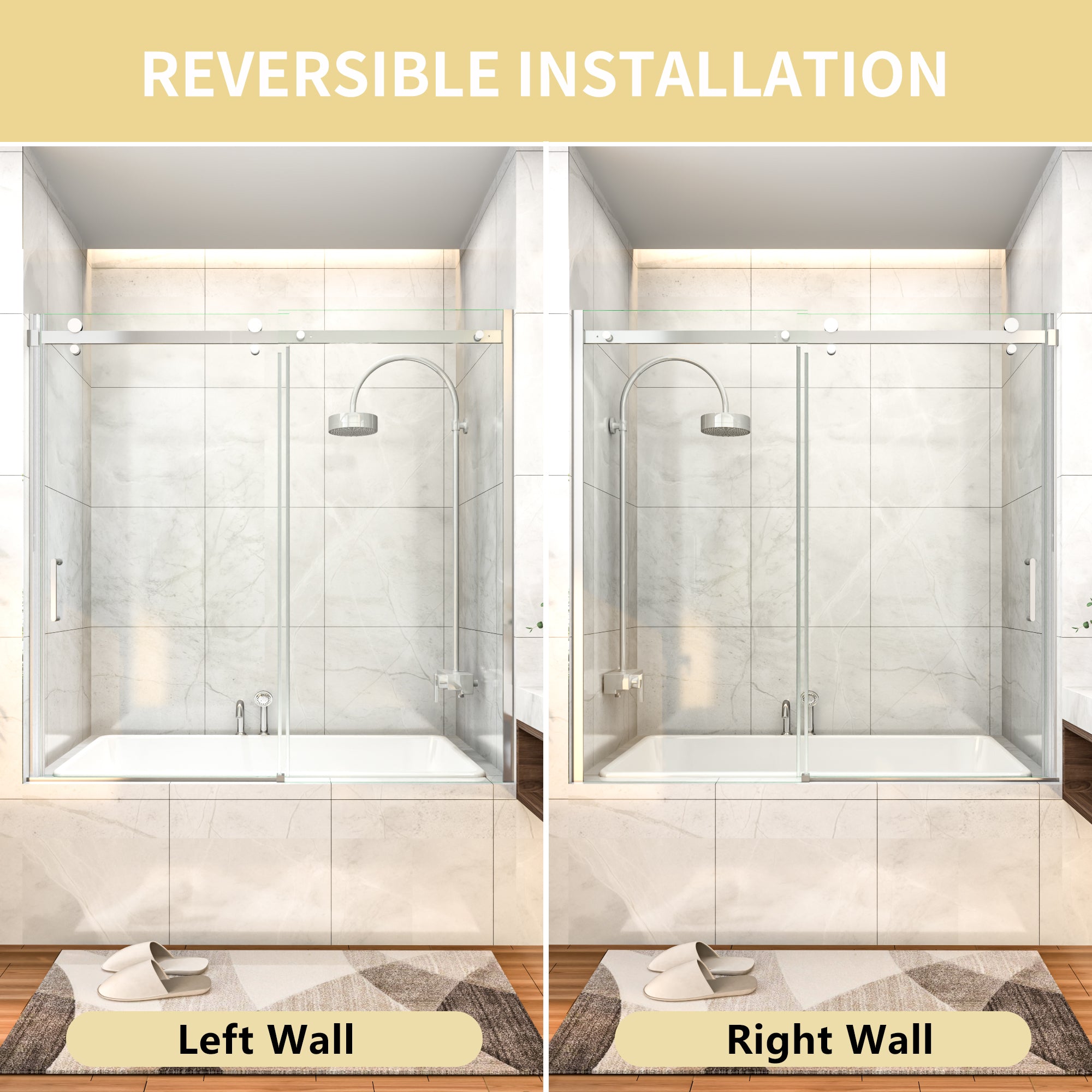 56-60" W x 58" H Frameless Chrome Shower Door for Bathtub