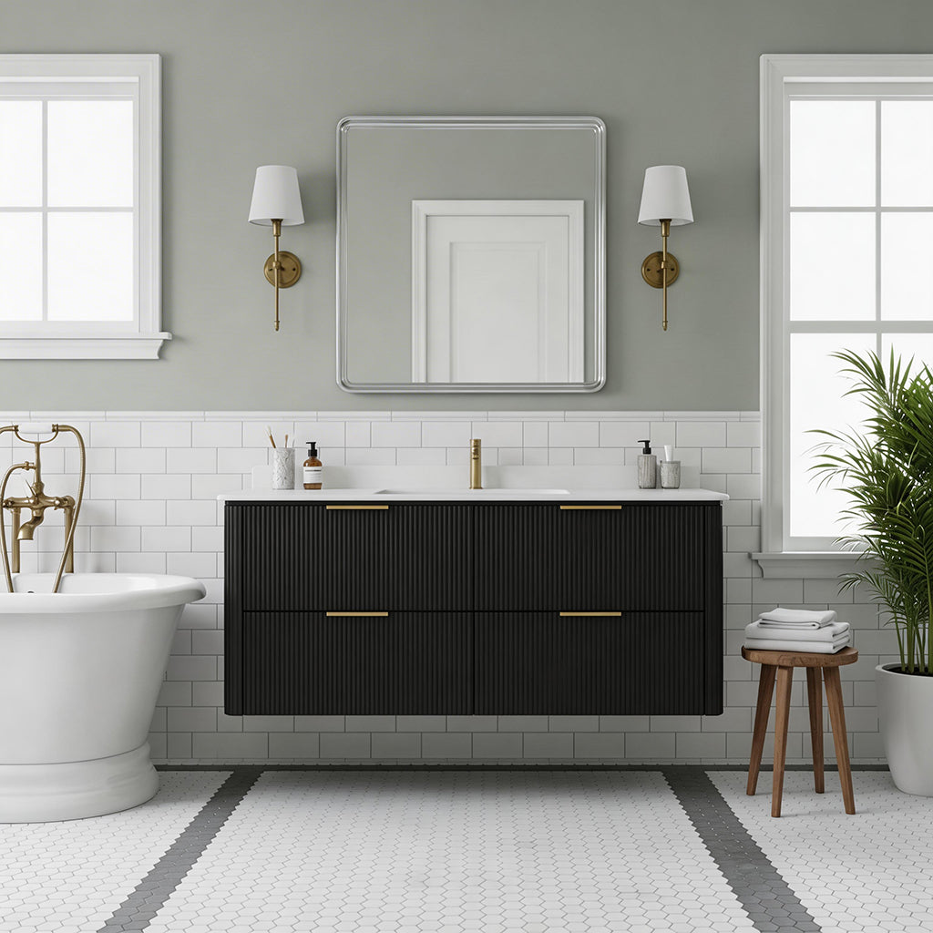 48-Inch Black Floating Bathroom Vanity with Sink
