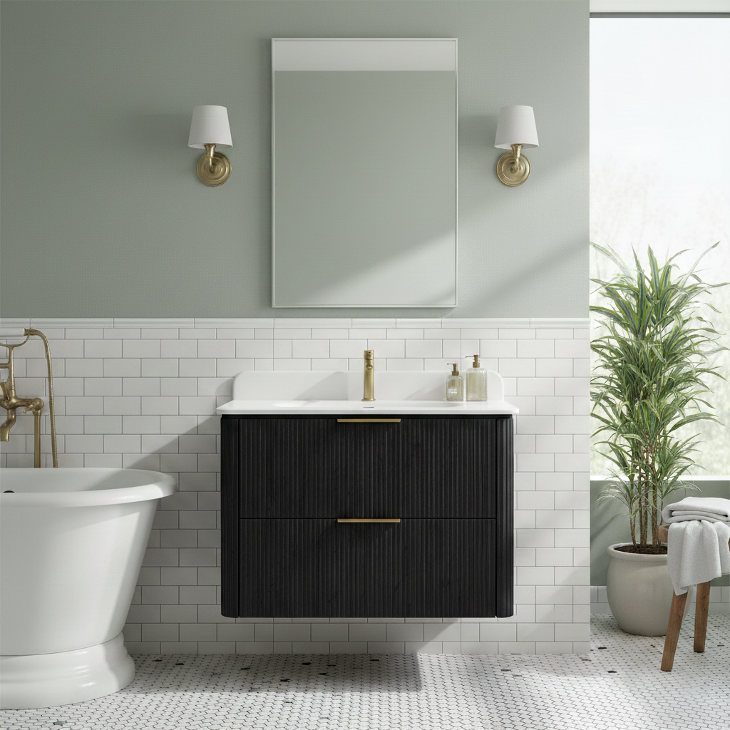 30-Inch Black Floating Bathroom Vanity with Sink