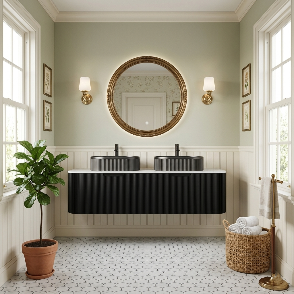 Floating Bathroom Vanity with Black Ceramic Vessel Basin
