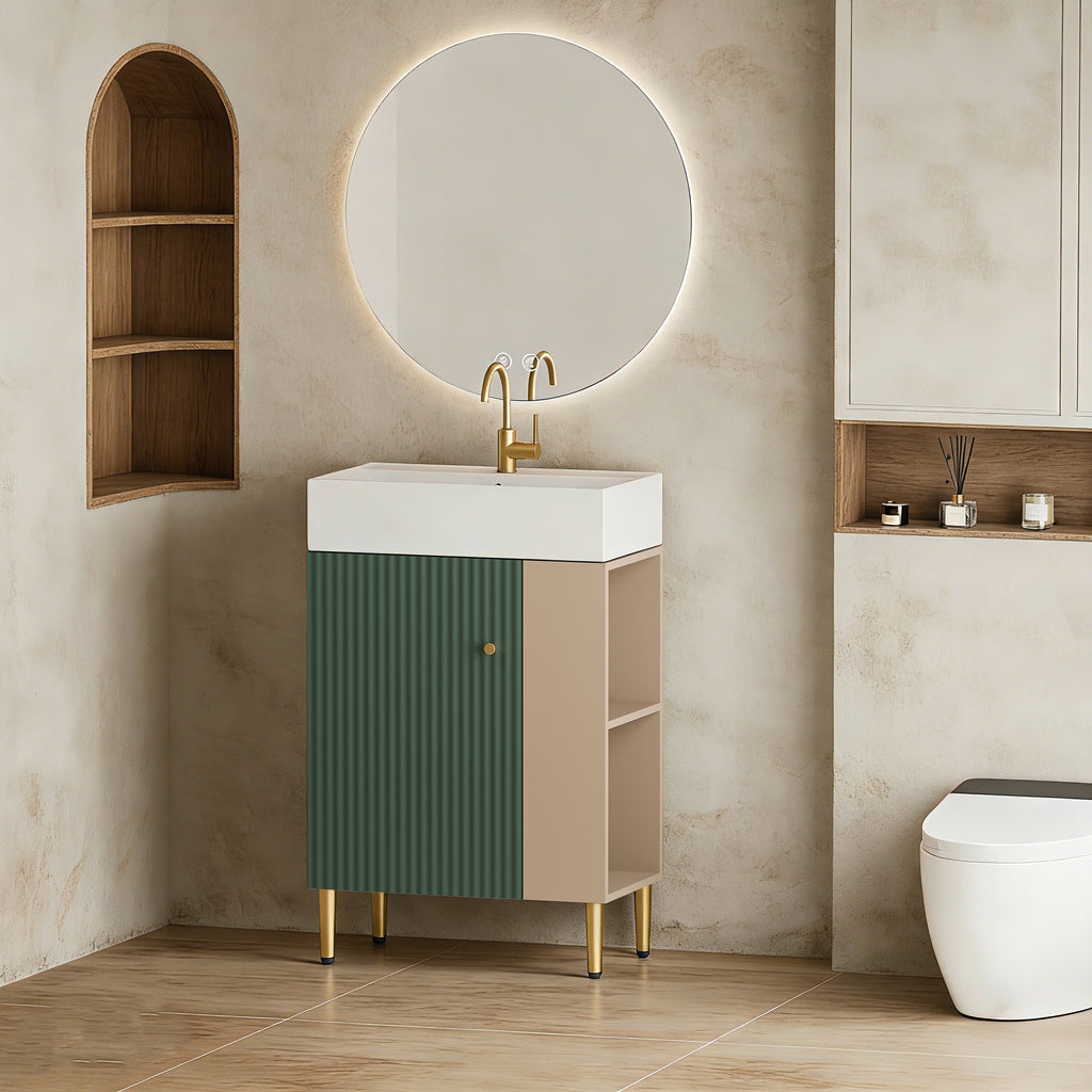 21.6" Green Small Freestanding Vanity with Sink-Left Handed Open