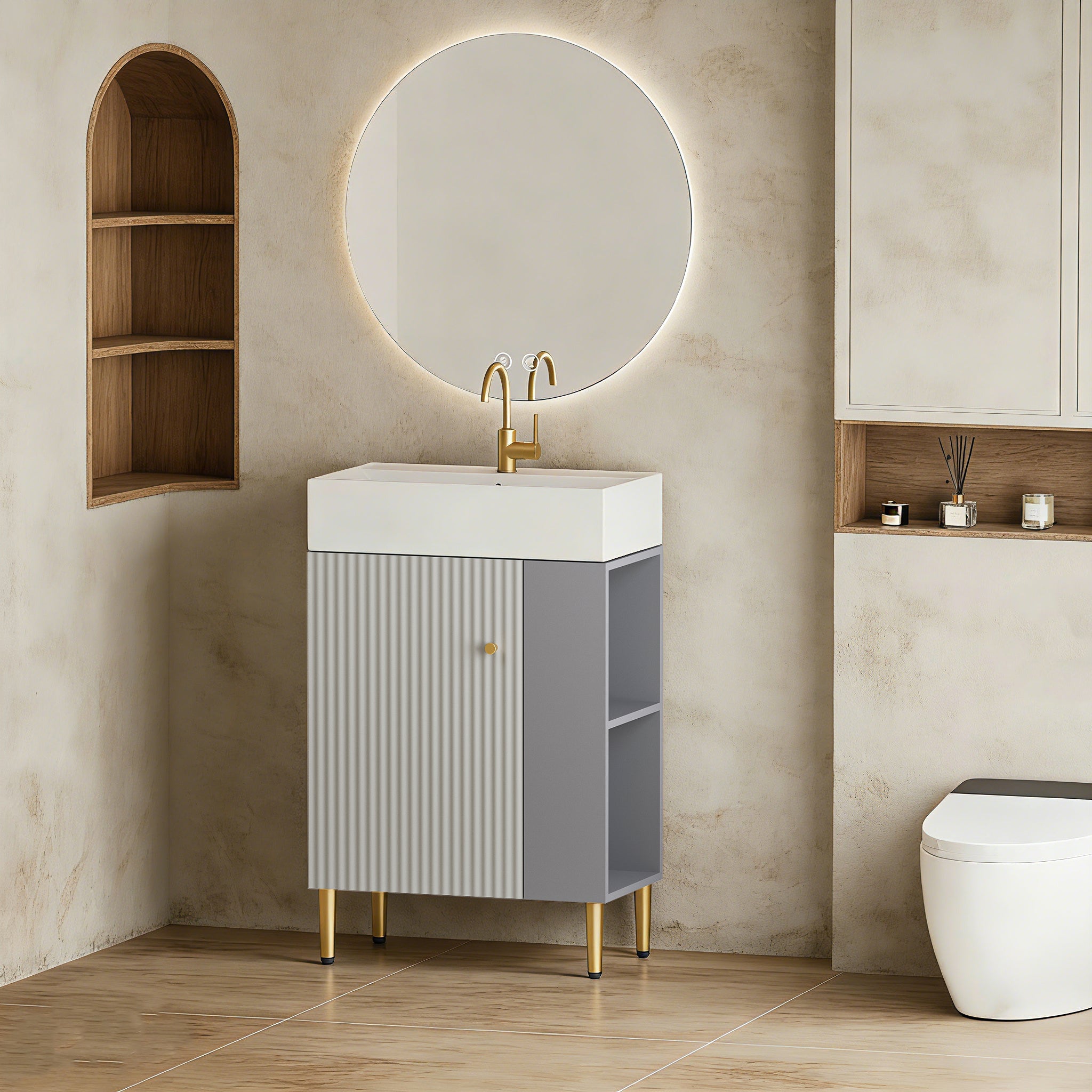 21.6" Gray Small Freestanding Vanity with Sink-Left Handed Open