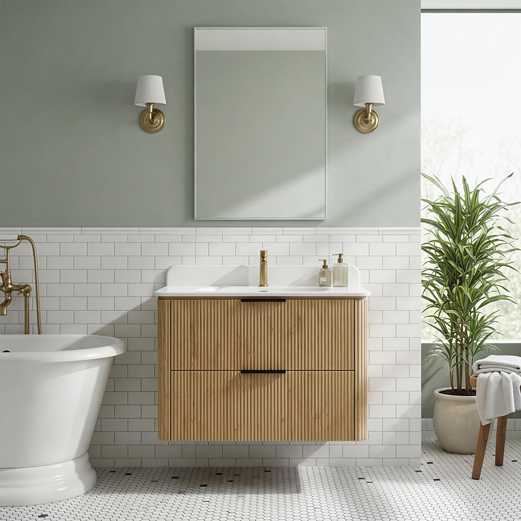 Mid-Century Modern Floating Bathroom Vanity with Sink