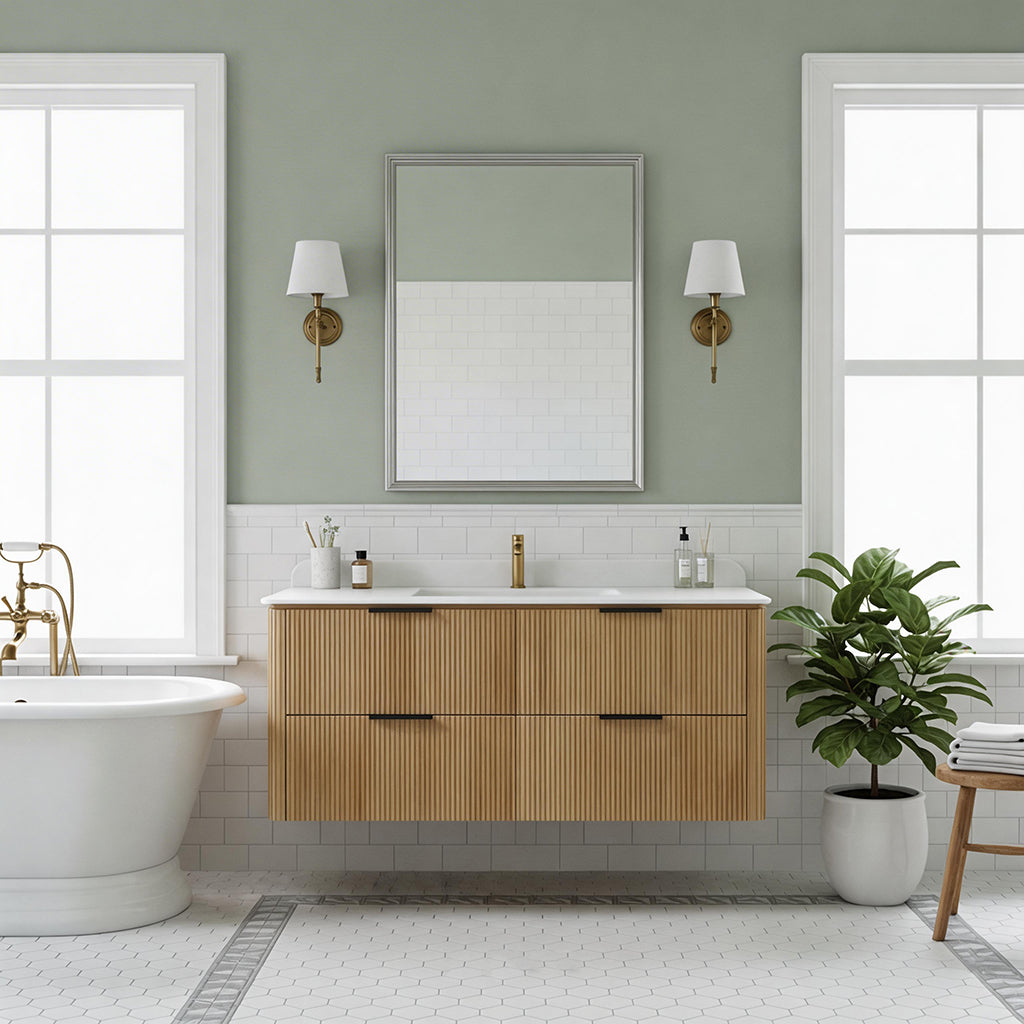 48-Inch Oak Floating Bathroom Vanity with Sink