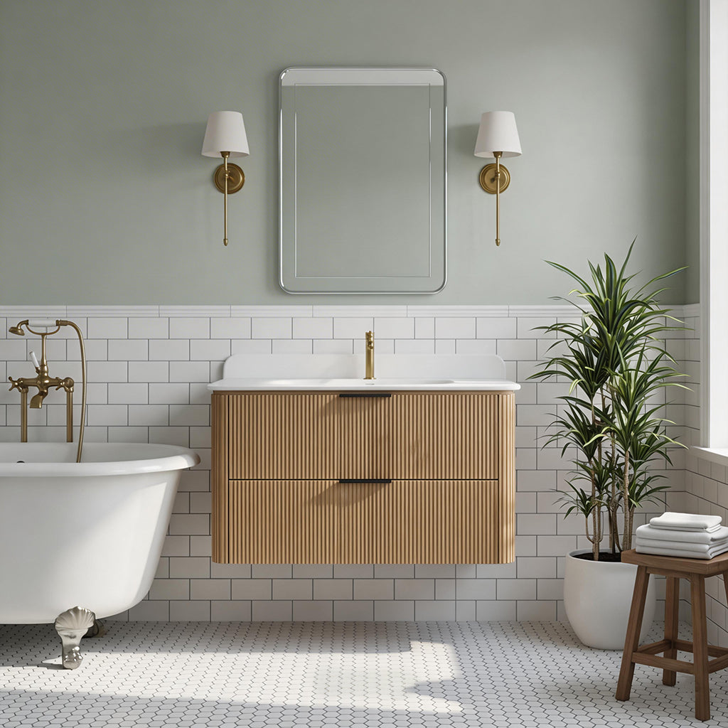 36-Inch Oak Floating Bathroom Vanity with Sink