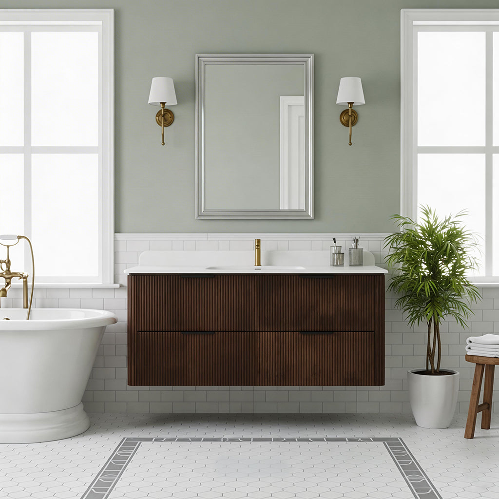 48-Inch Walnut Floating Bathroom Vanity with Sink