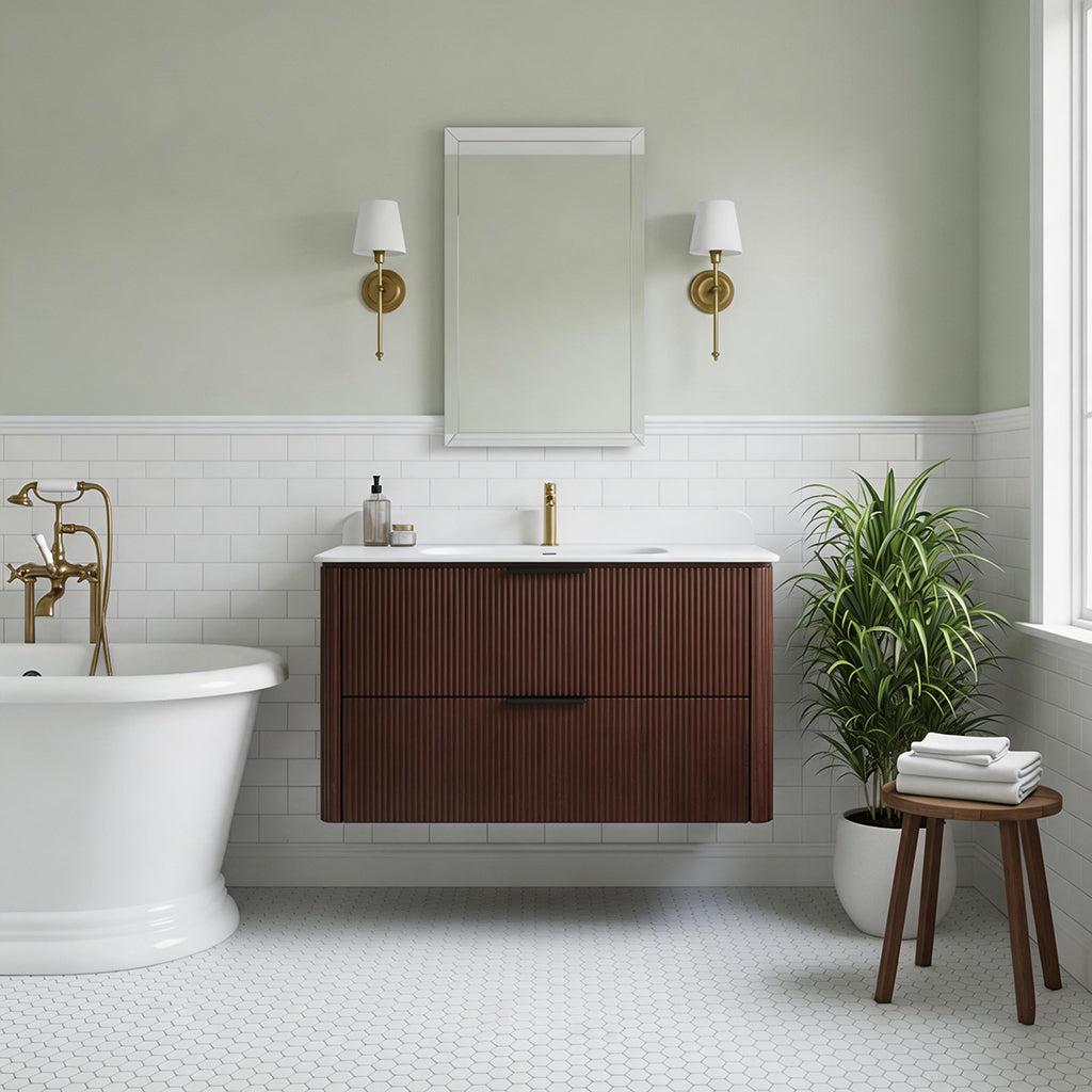 36-Inch Walnut Floating Bathroom Vanity with Sink