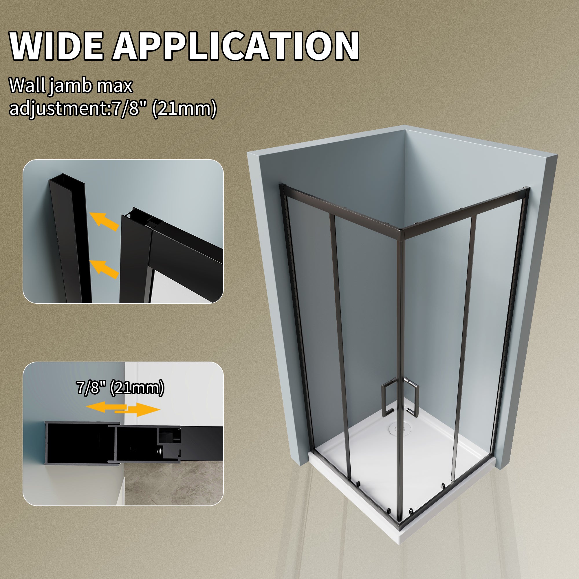36"W x 36"D x 71"H Coner Shower Enclosure with Frame