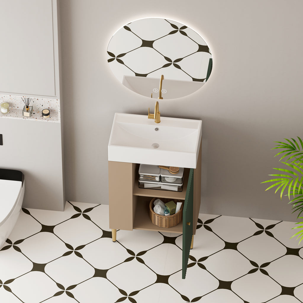 21.6" Green Small Freestanding Vanity with Sink-RIght Handed Open