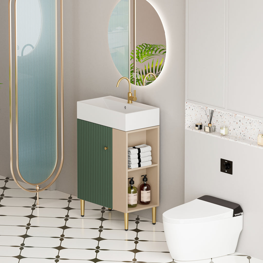 21.6" Green Small Freestanding Vanity with Sink-Left Handed Open