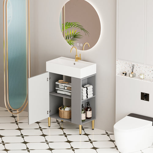 21.6" Gray Small Freestanding Vanity with Sink-Left Handed Open