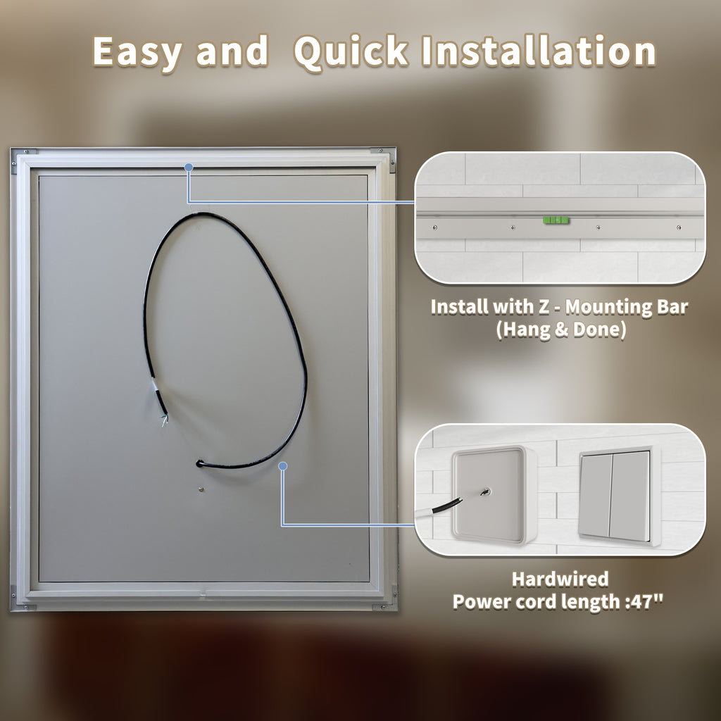 54x36 Lighting Trifold Bathroom Mirror with Magnifier