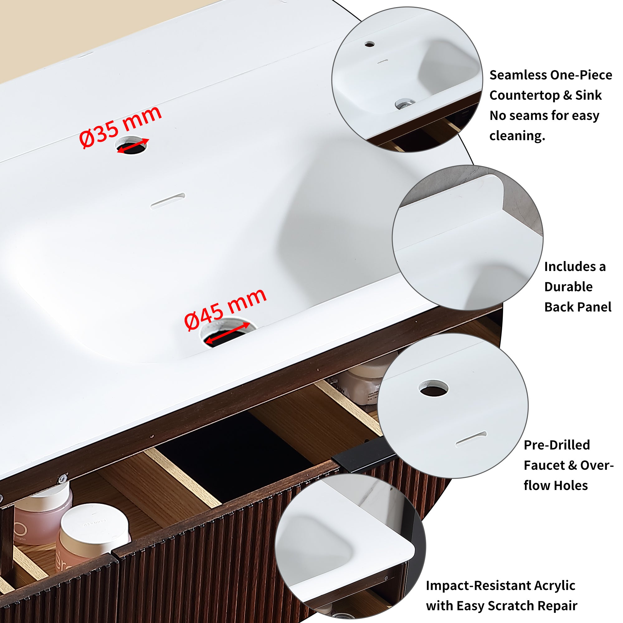 36-Inch Walnut Floating Bathroom Vanity with Sink