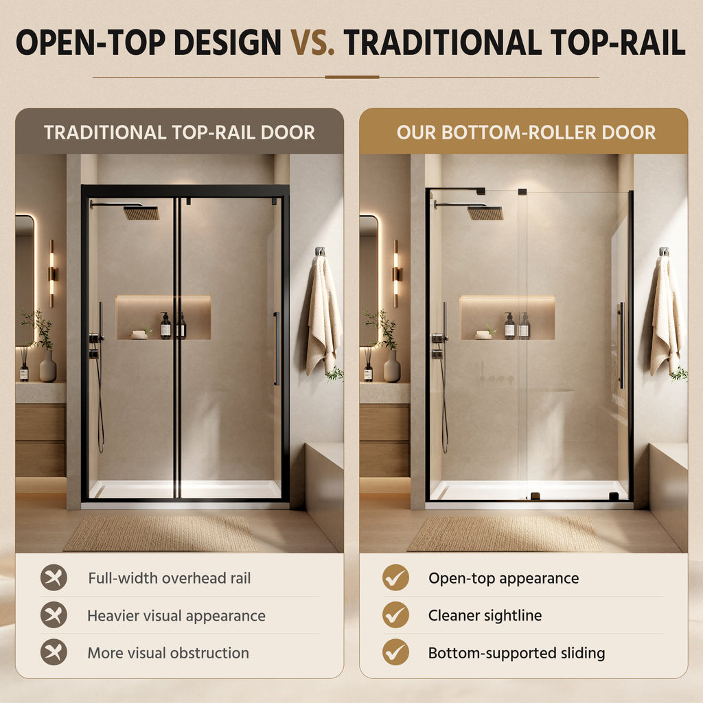 48" Frameless Sliding Shower Door Open-Top Design