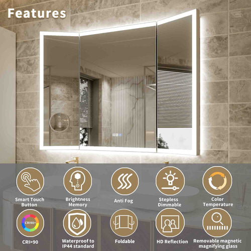 3-Panel Foldable Bathroom LED Mirror with Magnifier