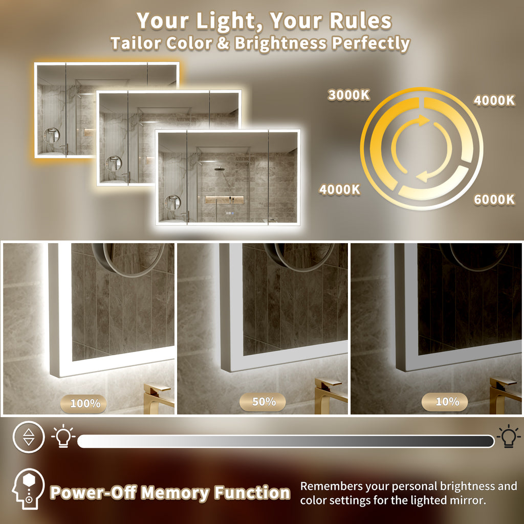 54x36 Lighting Trifold Bathroom Mirror with Magnifier