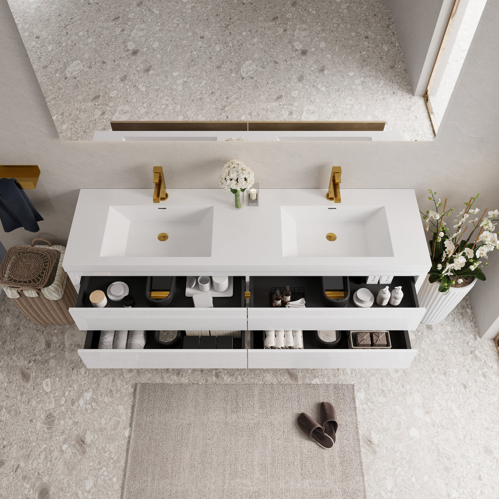 72 Inch White Floating Vanity with Double Sinks
