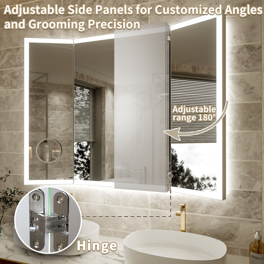3-Panel Foldable Bathroom LED Mirror with Magnifier