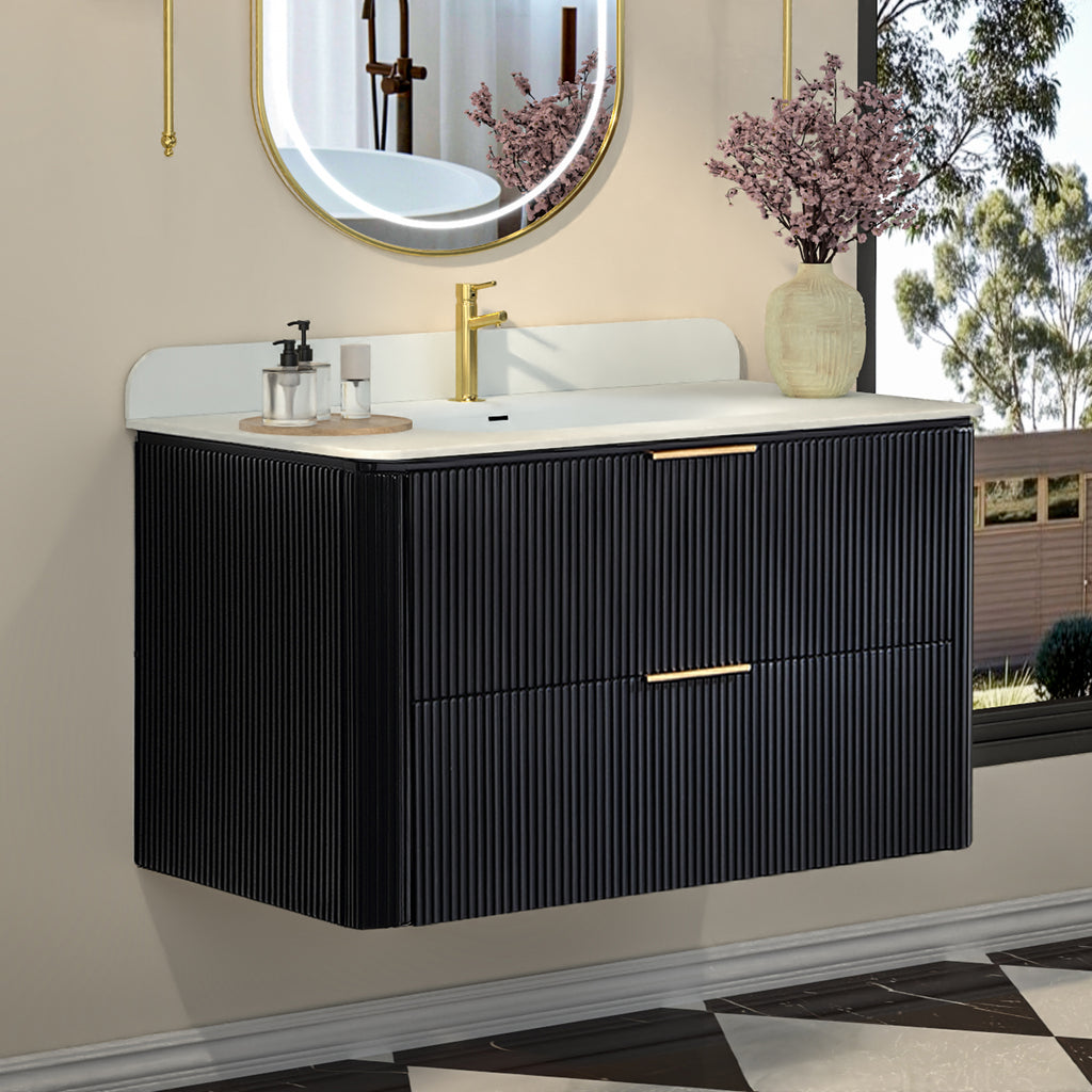36-Inch Black Floating Bathroom Vanity with Sink