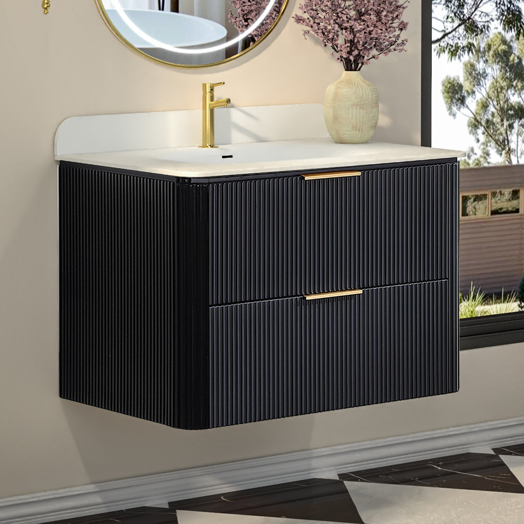 30-Inch Black Floating Bathroom Vanity with Sink
