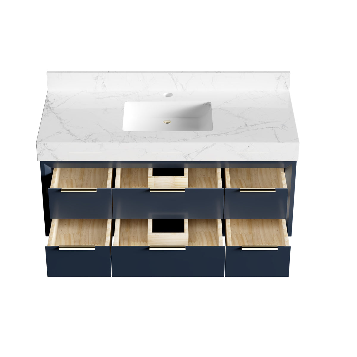 48" Floating Bathroom Vanity with Sink & Lights, Blue Wall Mount Vanity Cabinet