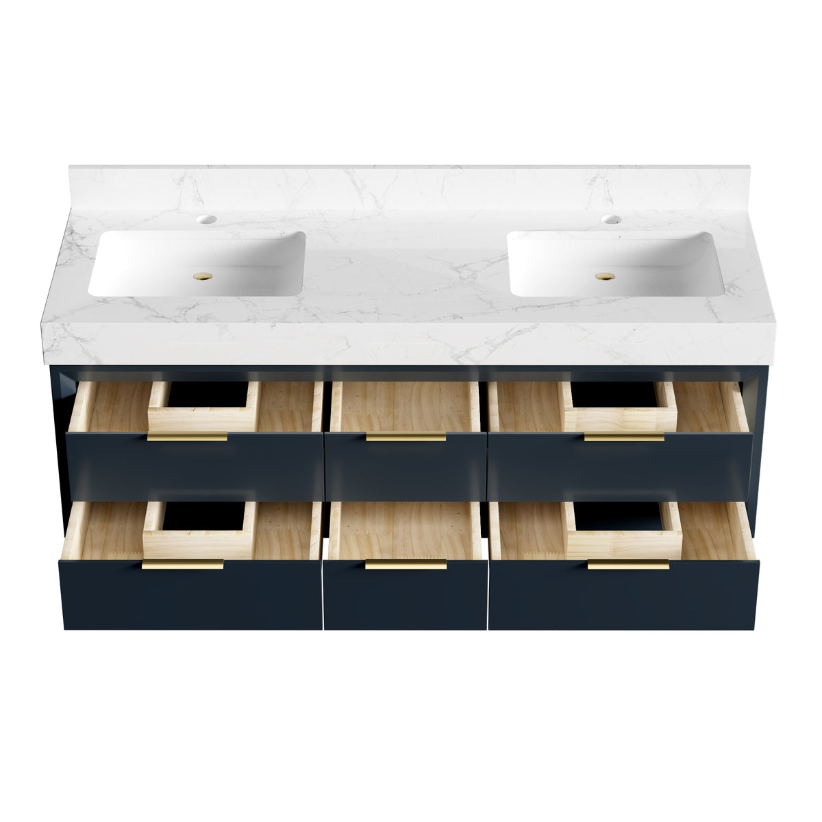 60" Floating Bathroom Vanity with Double Sinks & Lights, Blue Wall Mount Vanity Cabinet