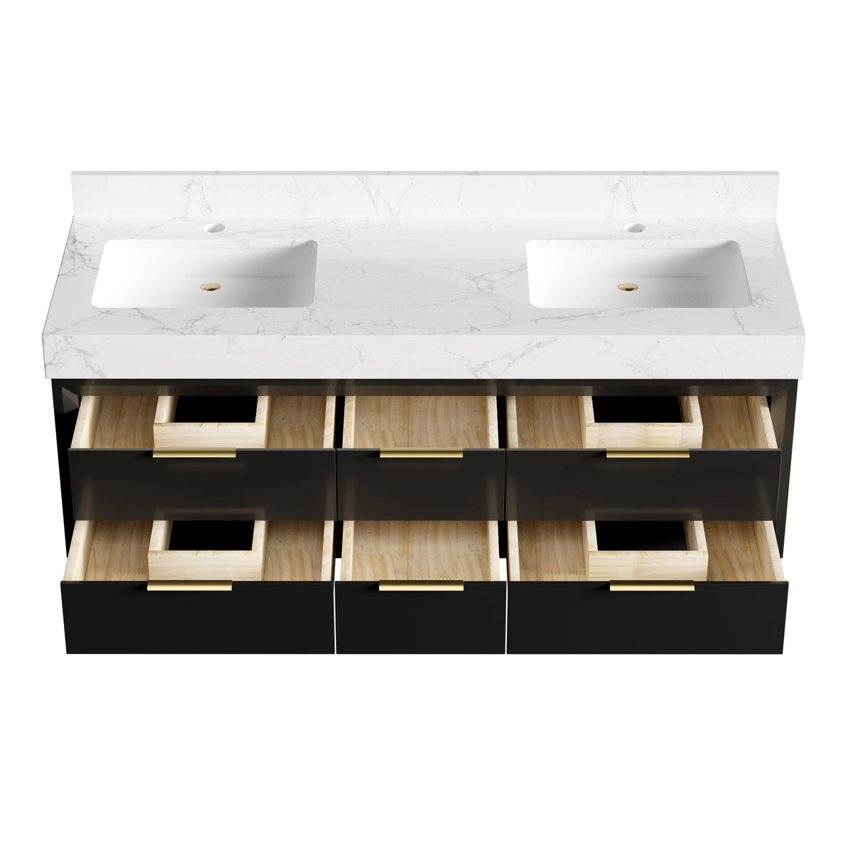 60" Floating Bathroom Vanity with Double Sinks & Lights, Black Wall Mount Vanity Cabinet