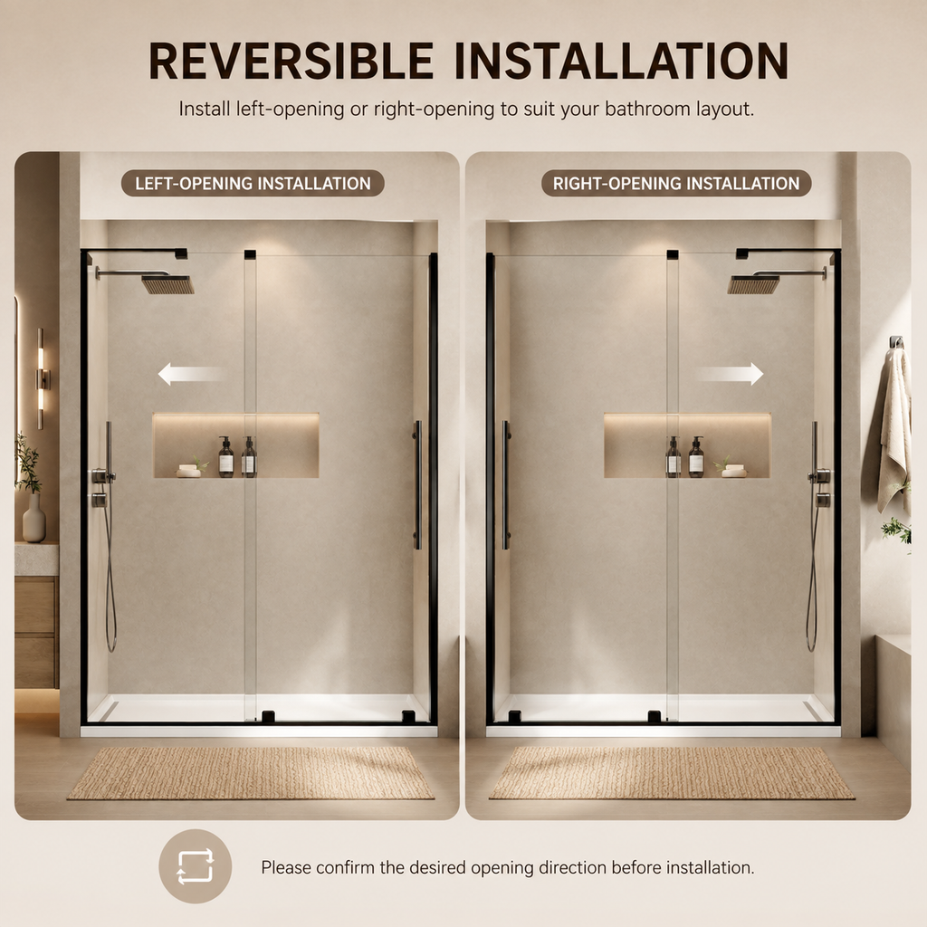 48" Frameless Sliding Shower Door Open-Top Design