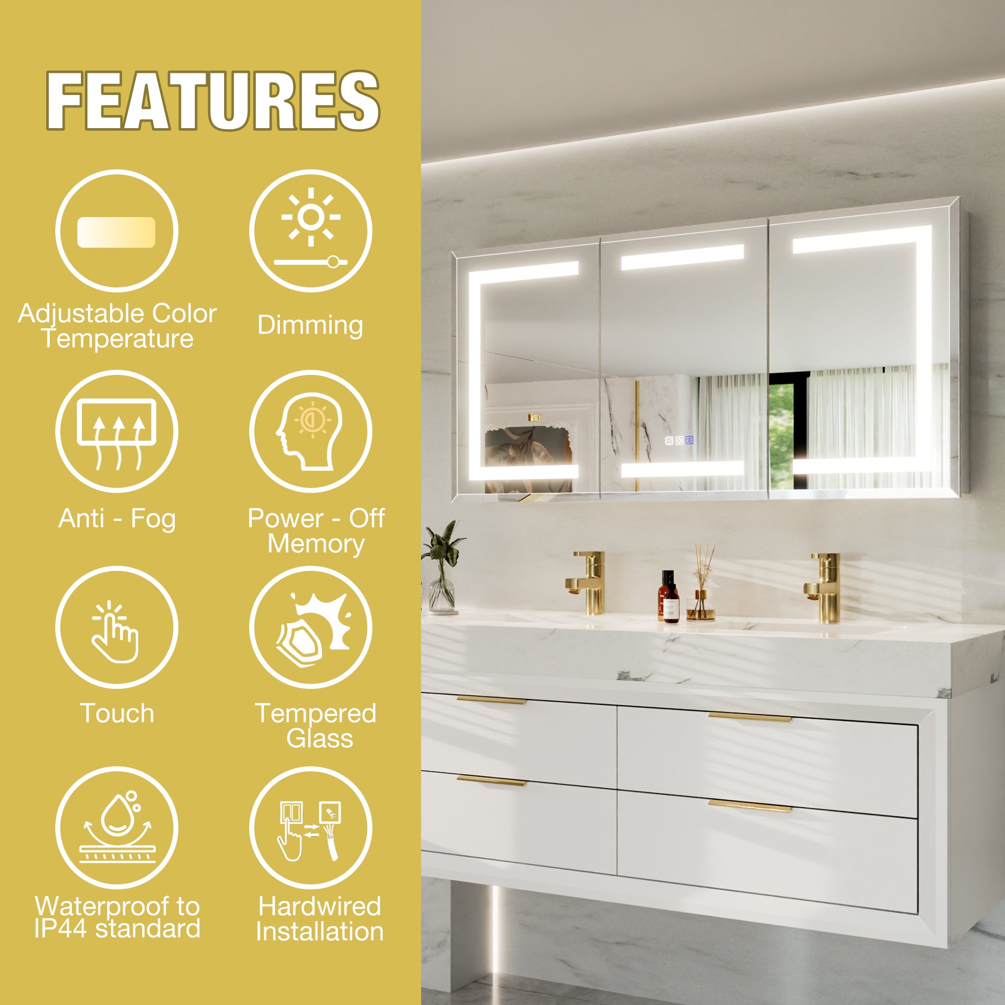48"W x24"H Lighted Medicine Cabinet