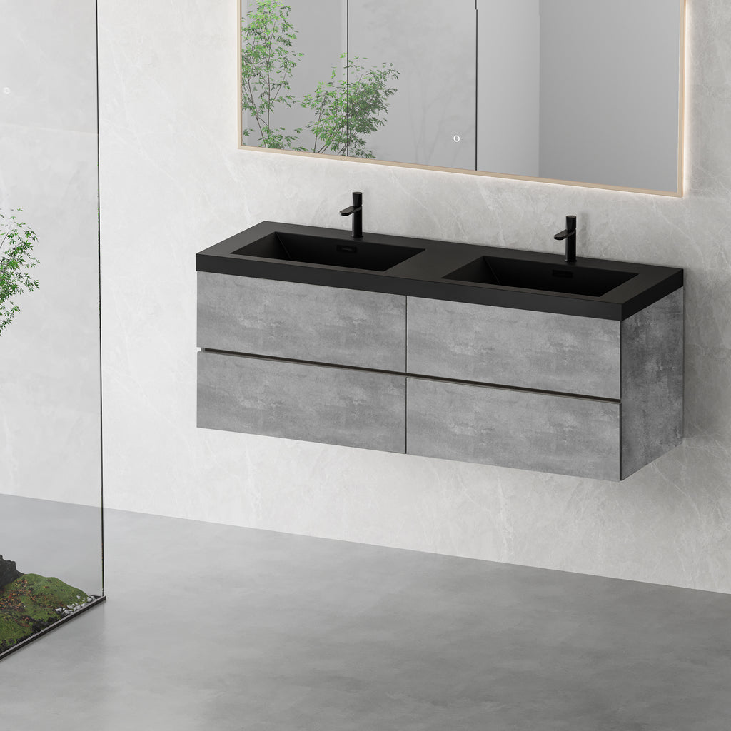 60 Inch Cement Grey Floating Vanity with Double Sinks