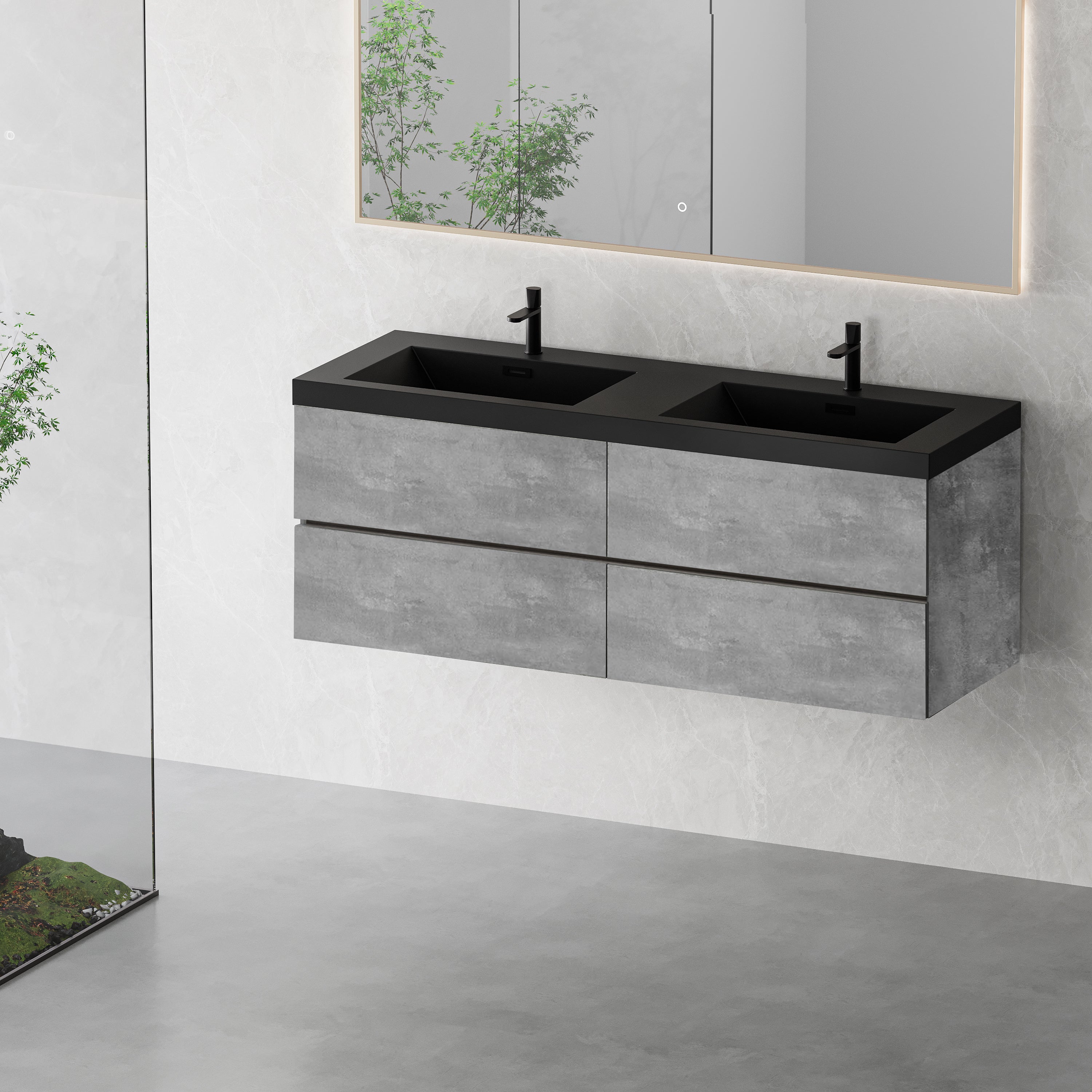 60 Inch Cement Grey Floating Vanity with Double Sinks