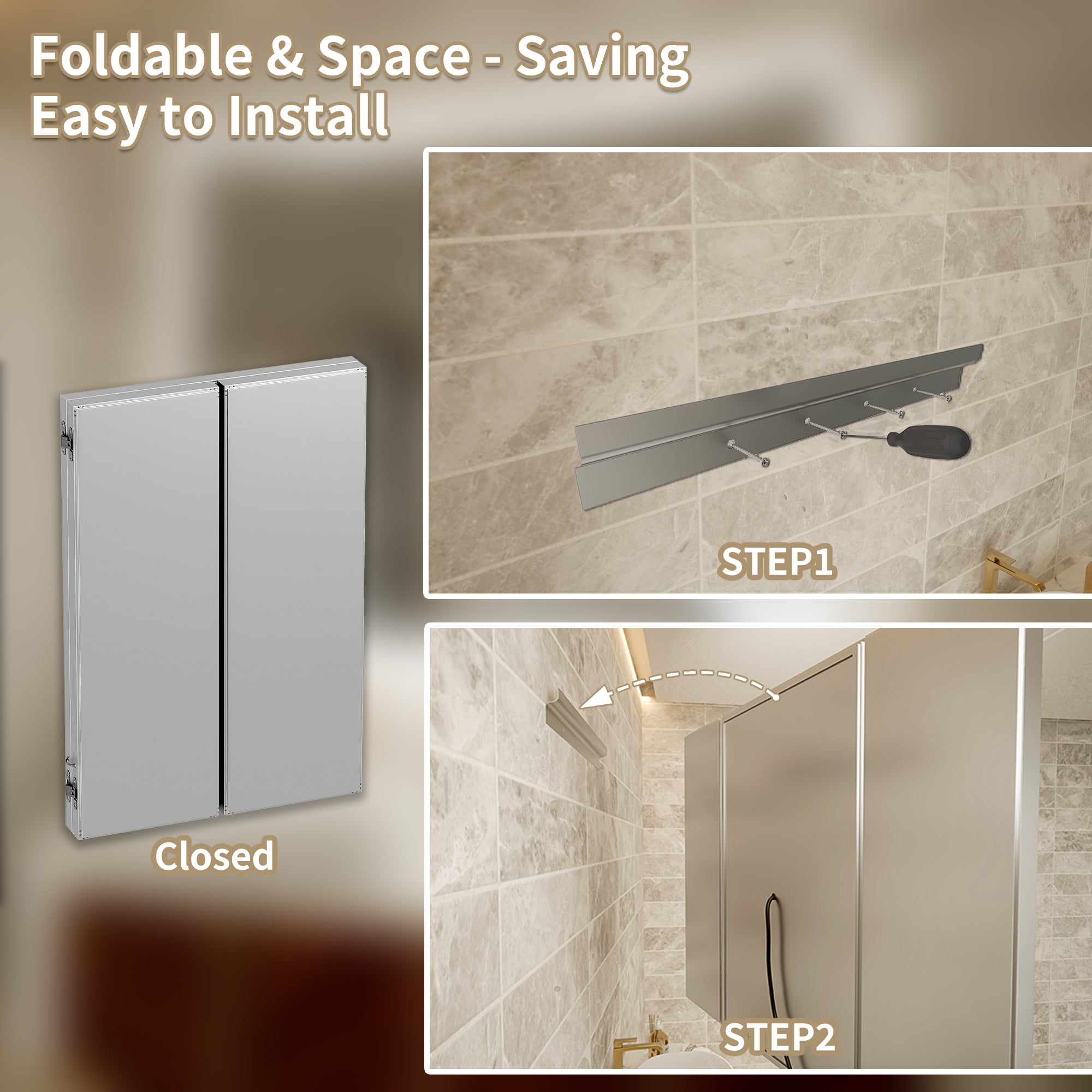 48x36 Lighting Trifold Bathroom Mirror with Magnifier