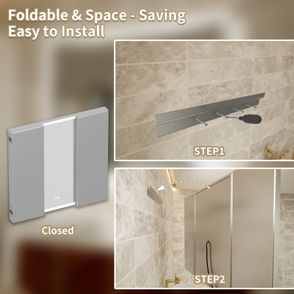 60x36 Lighting Trifold Bathroom Mirror with Magnifier