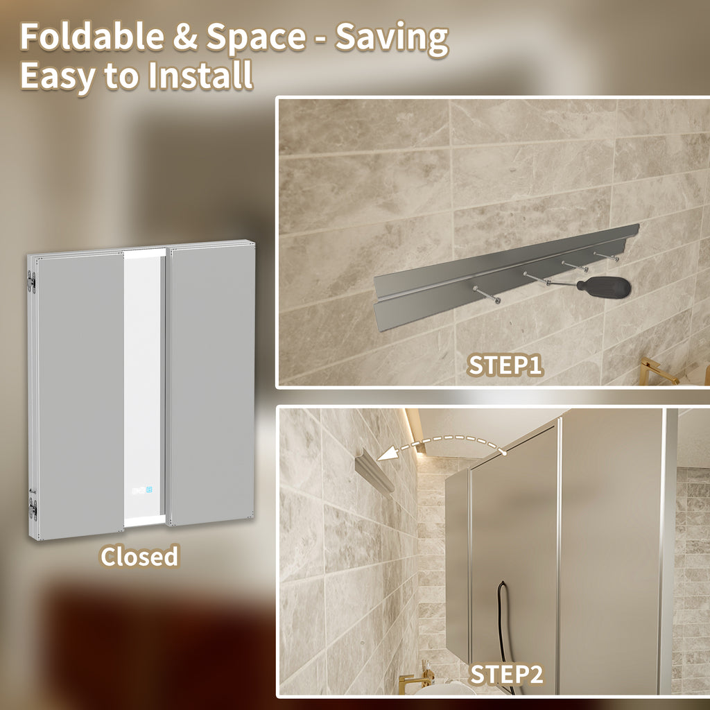 54x36 Lighting Trifold Bathroom Mirror with Magnifier