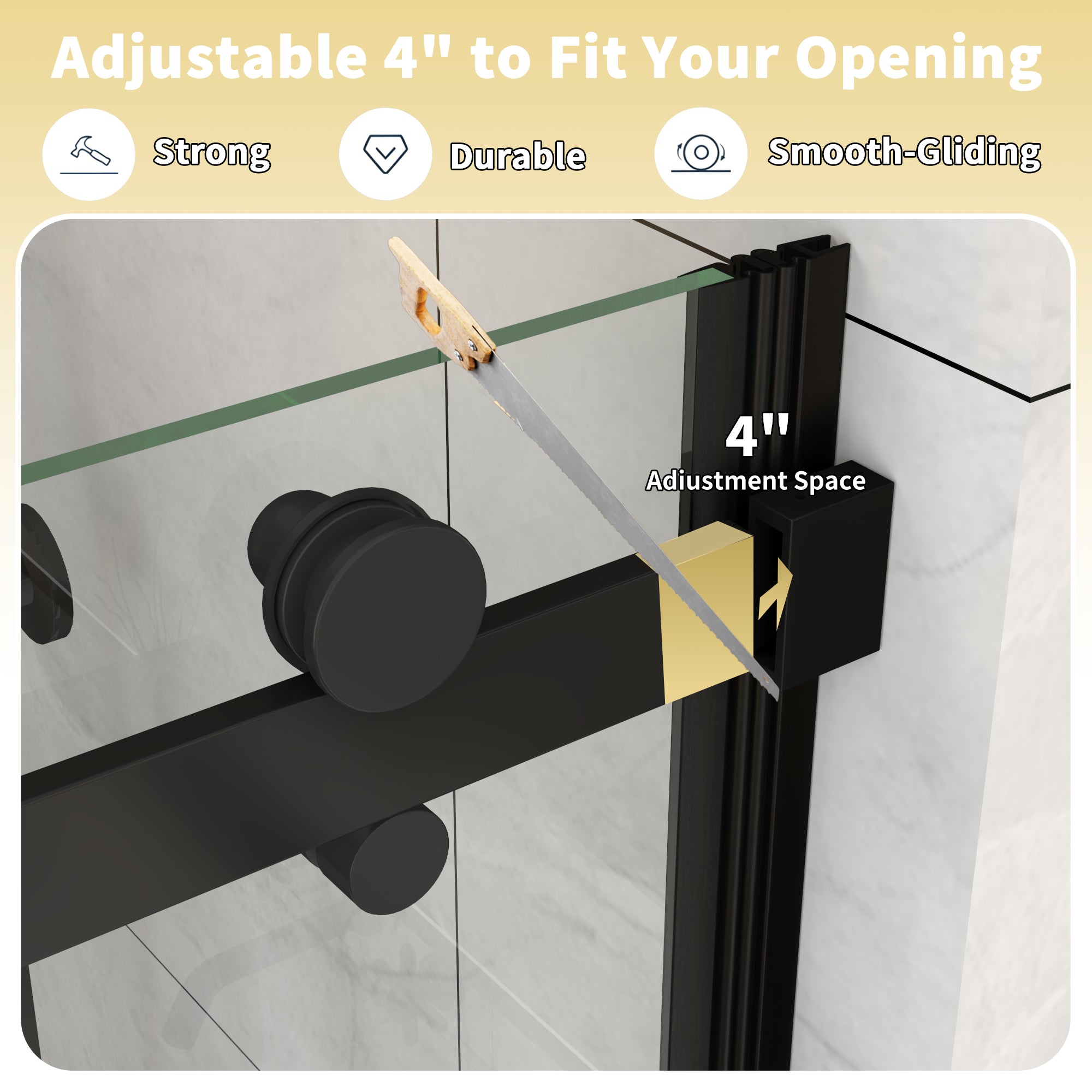 56-60" W x 58" H Frameless Black Shower Door for Bathtub