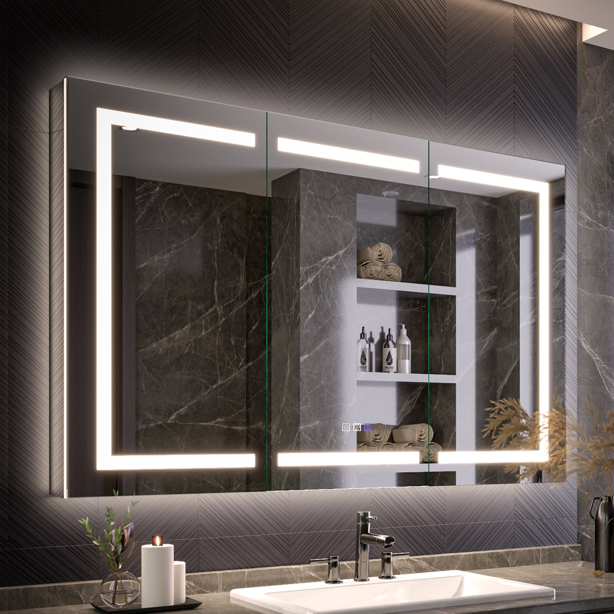 54x36 Lighted Medicine Cabinet with Mirror