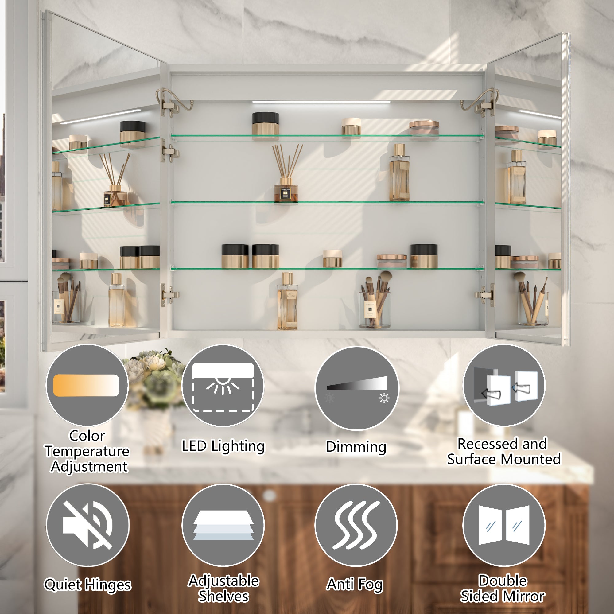 30x36 LED Medicine Mirror Cabinet with Mirror