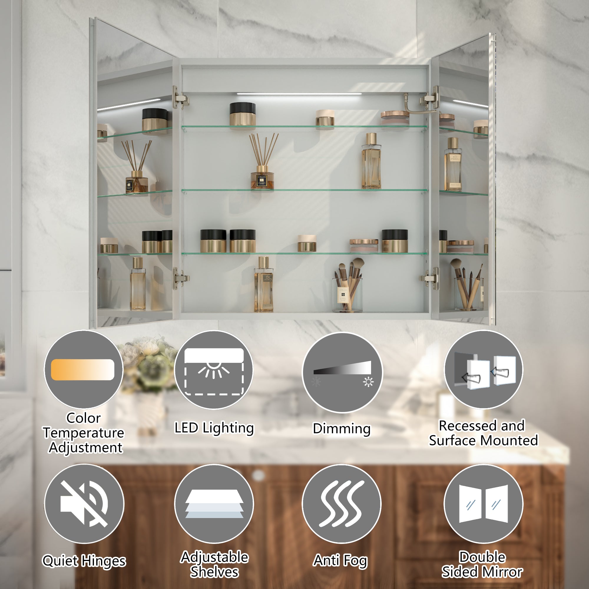 30x30 LED Medicine Mirror Cabinet with Mirror