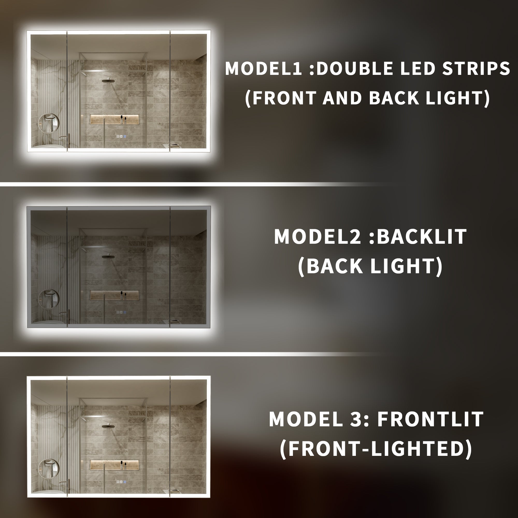 54x36 Lighting Trifold Bathroom Mirror with Magnifier