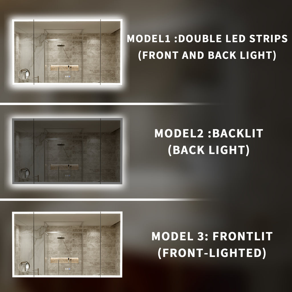 60x36 Lighting Trifold Bathroom Mirror with Magnifier