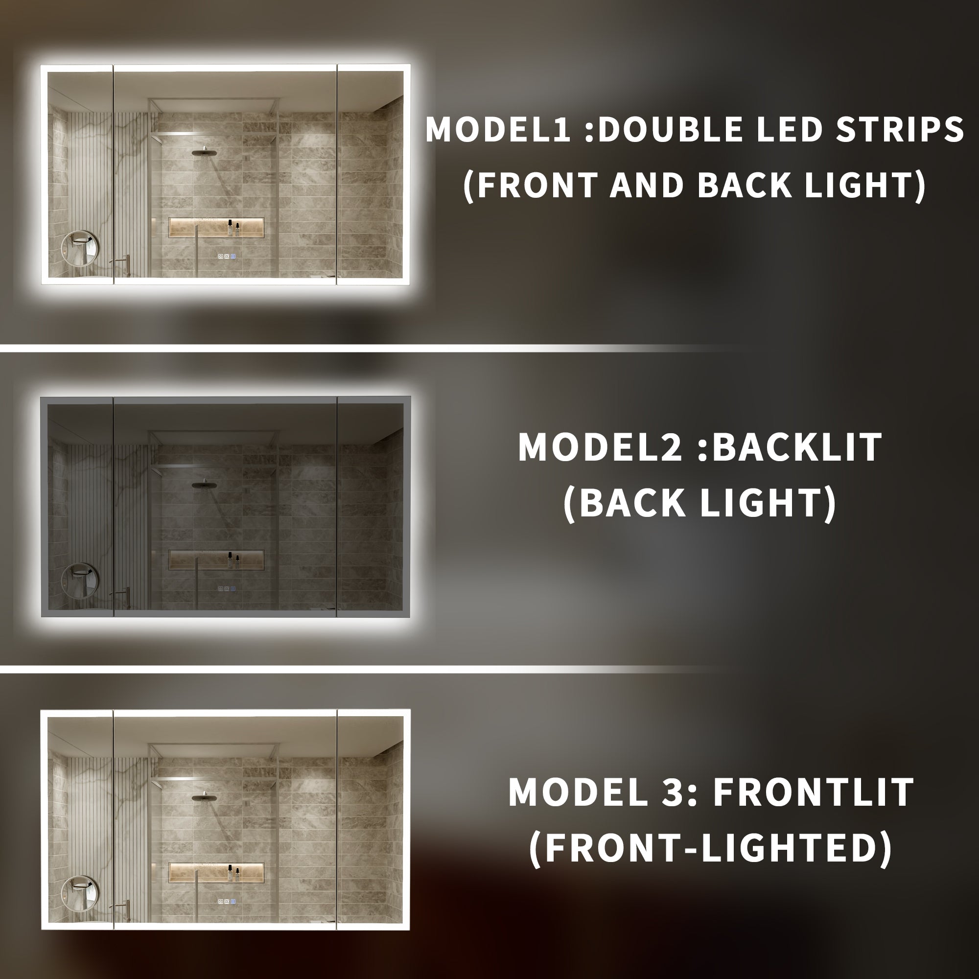60x36 Lighting Trifold Bathroom Mirror with Magnifier