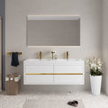 60 Inch White Floating Vanity with Double Sinks
