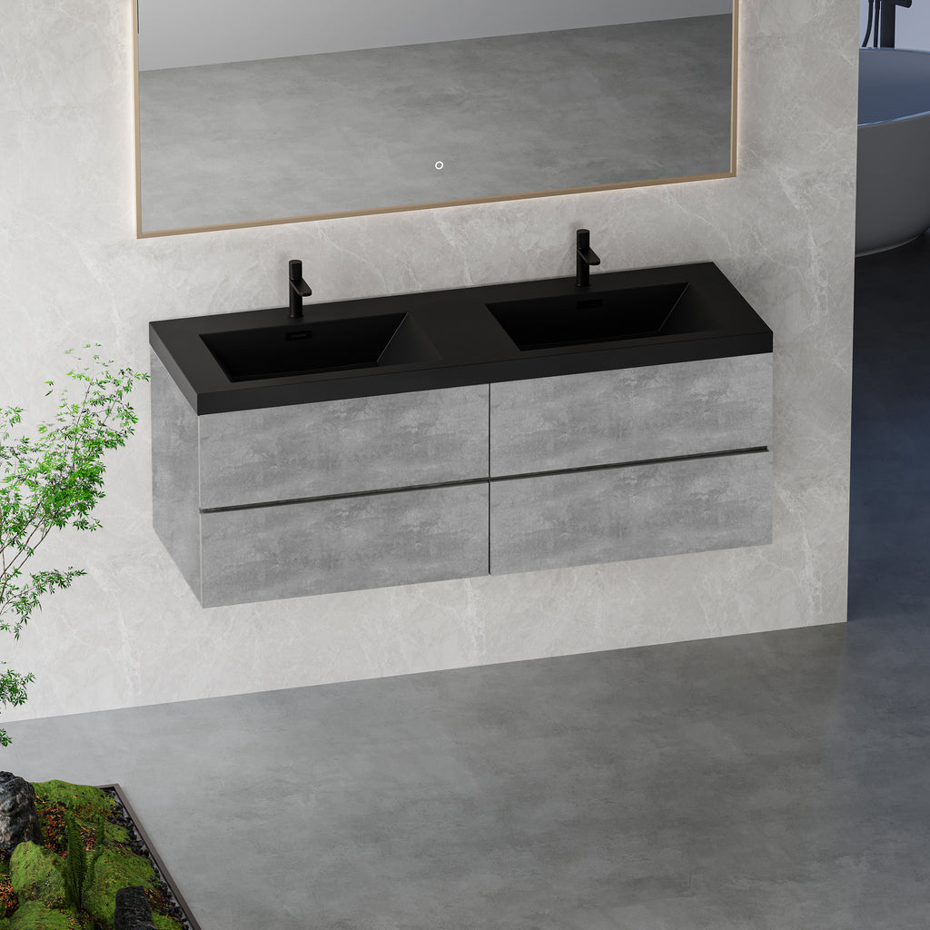 60 Inch Cement Grey Floating Vanity with Double Sinks