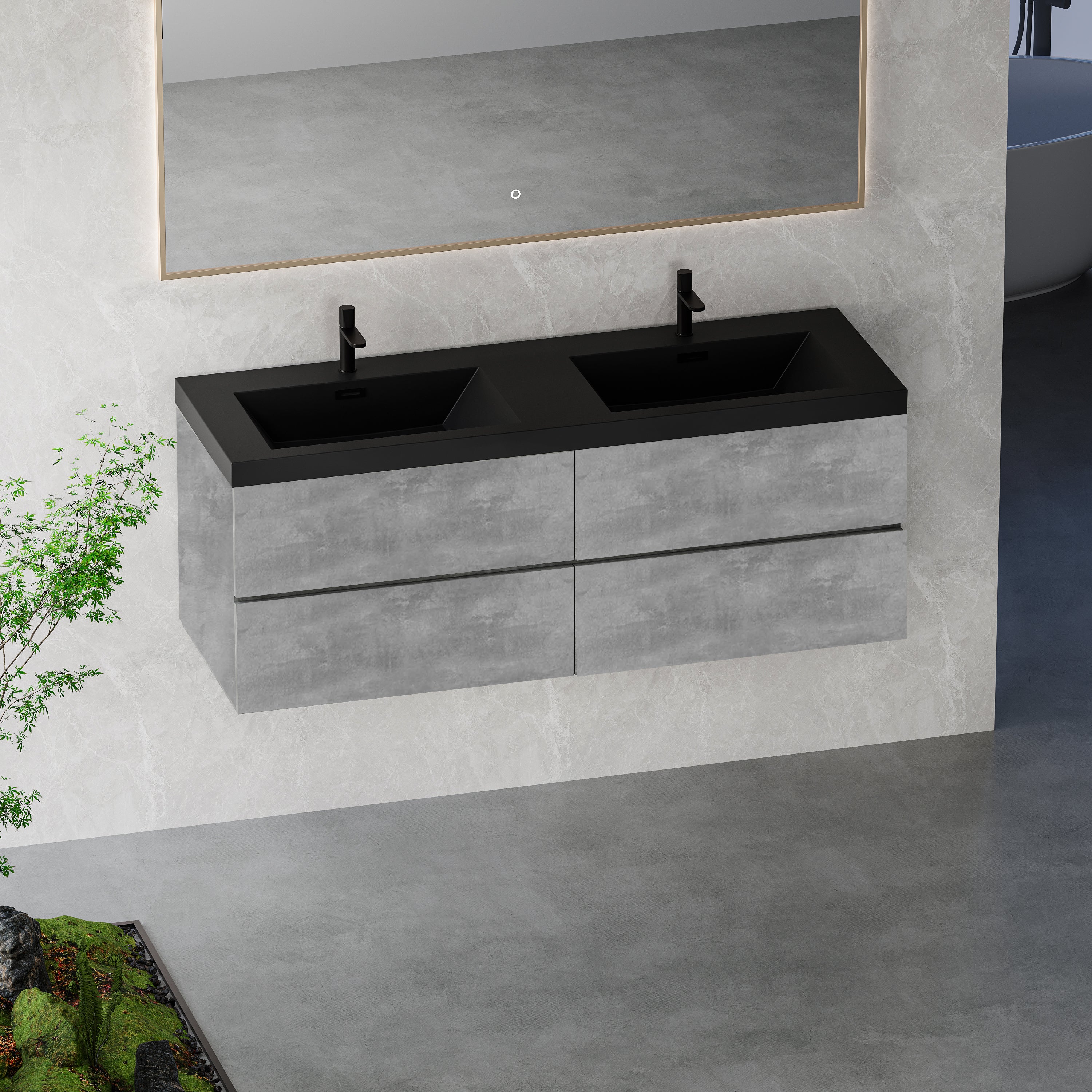 60 Inch Cement Grey Floating Vanity with Double Sinks