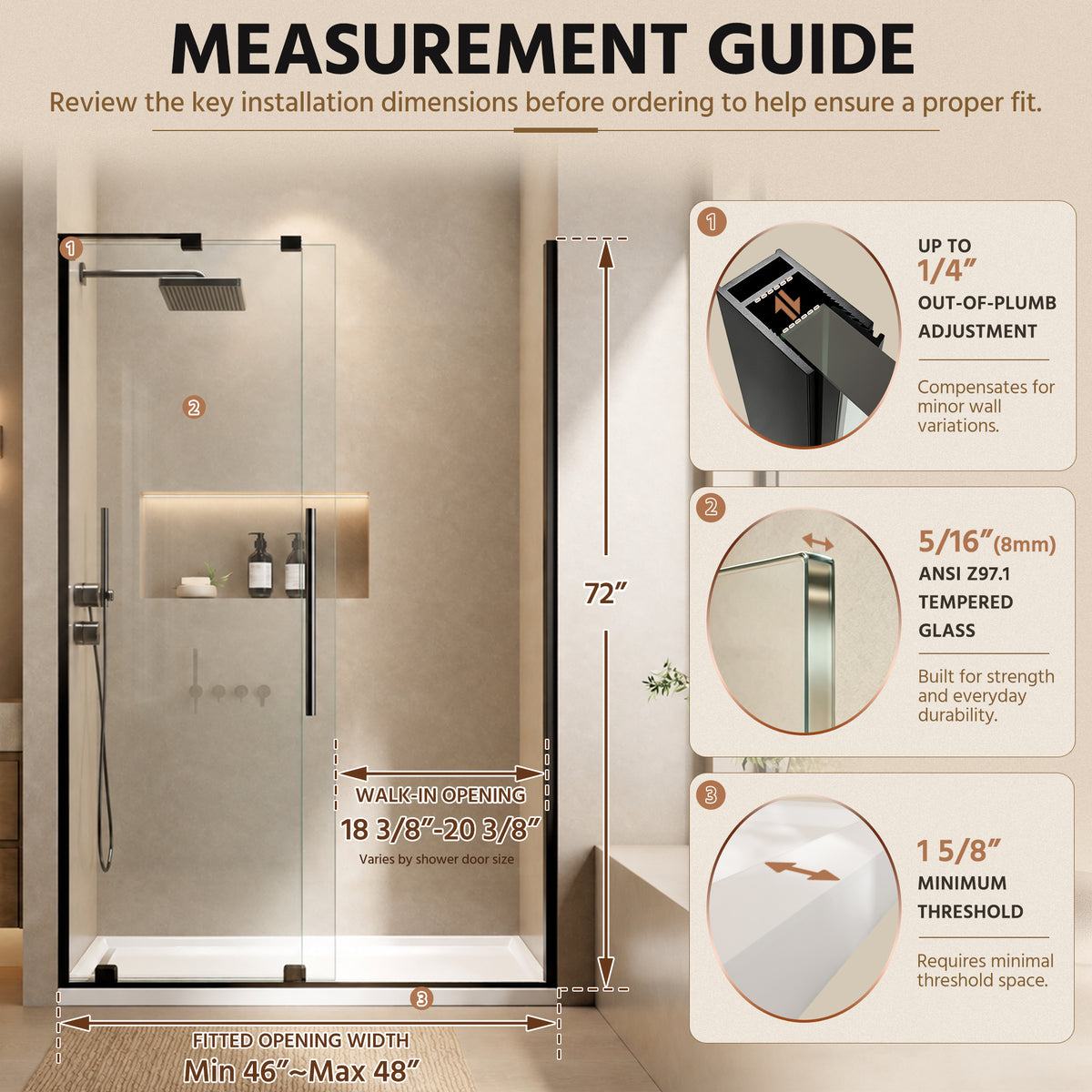 48" Frameless Sliding Shower Door Open-Top Design