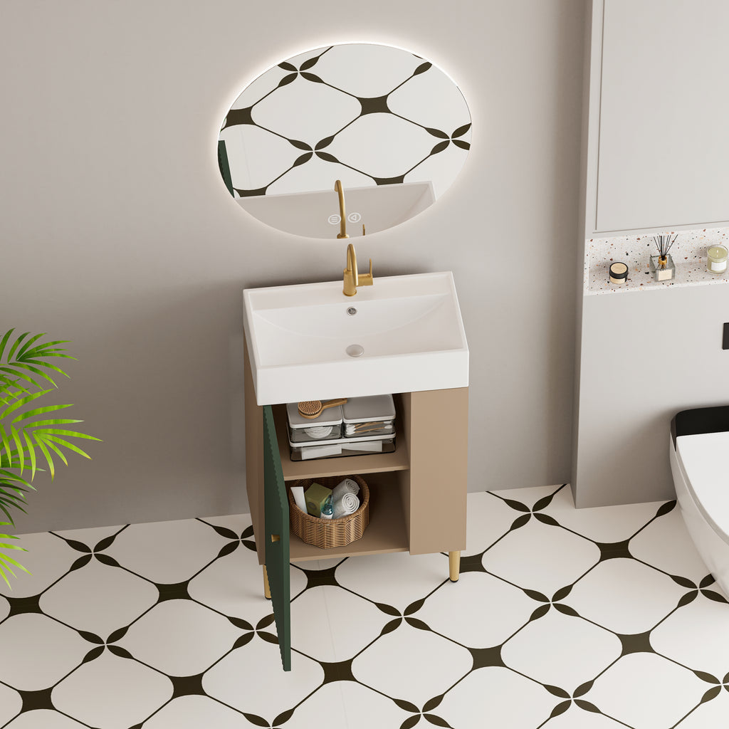 21.6" Green Small Freestanding Vanity with Sink-Left Handed Open