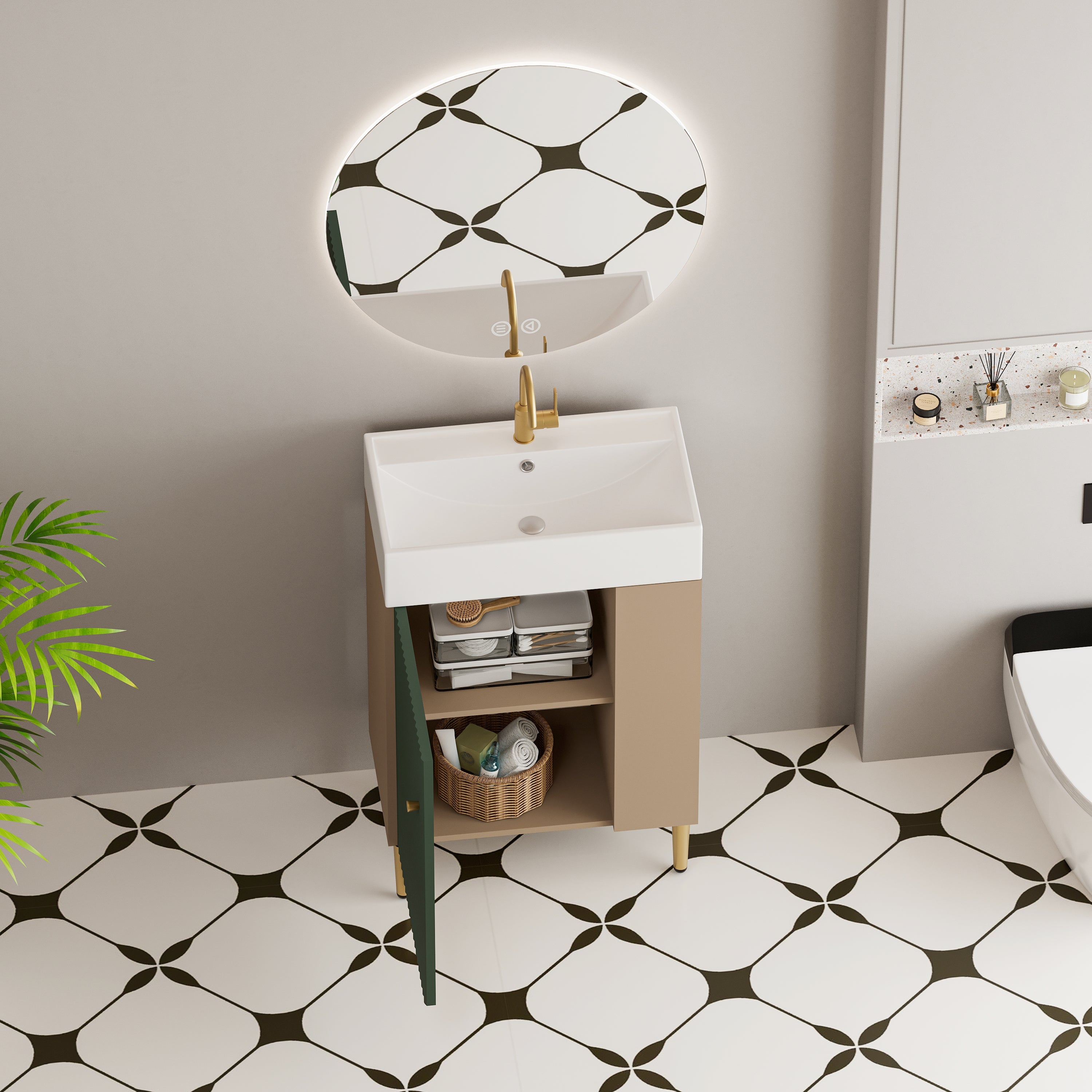 21.6" Green Small Freestanding Vanity with Sink-Left Handed Open